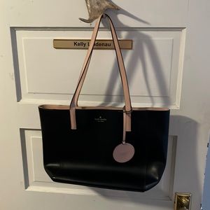 Kate Spade Black with Pink Accents Leather Tote Bag